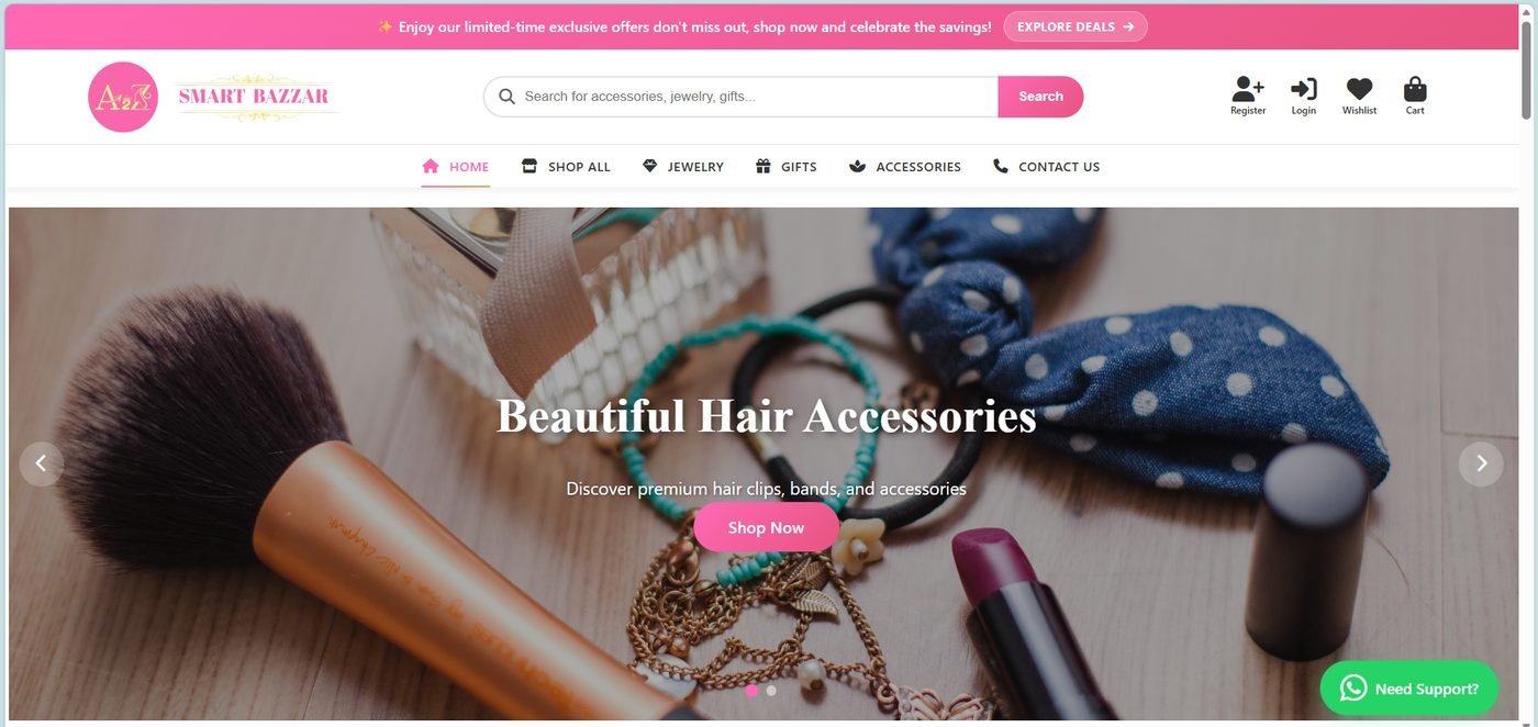 Smart Bazzar — accessories and jewelry e-commerce homepage built by Adjen Technologies